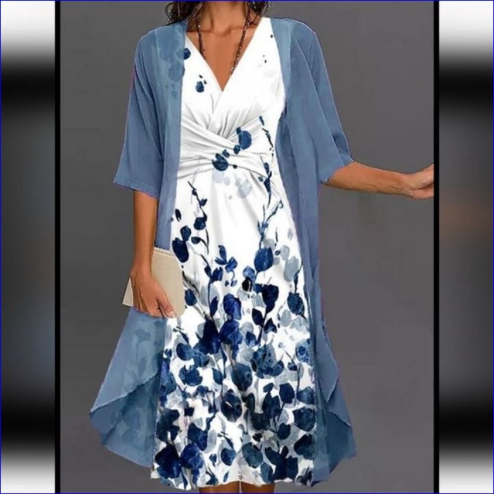 MADE WITH LOVE Beautiful 2-Piece Midi Dress and Sheer Cover - XL - NEW